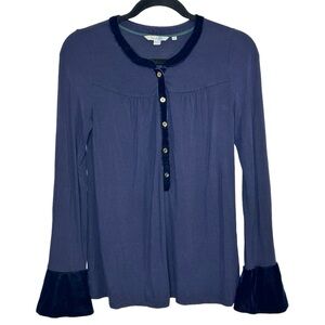Boden Nadine Velvet Trimmed Top Bell Sleeves Blue Size 2 Oversized